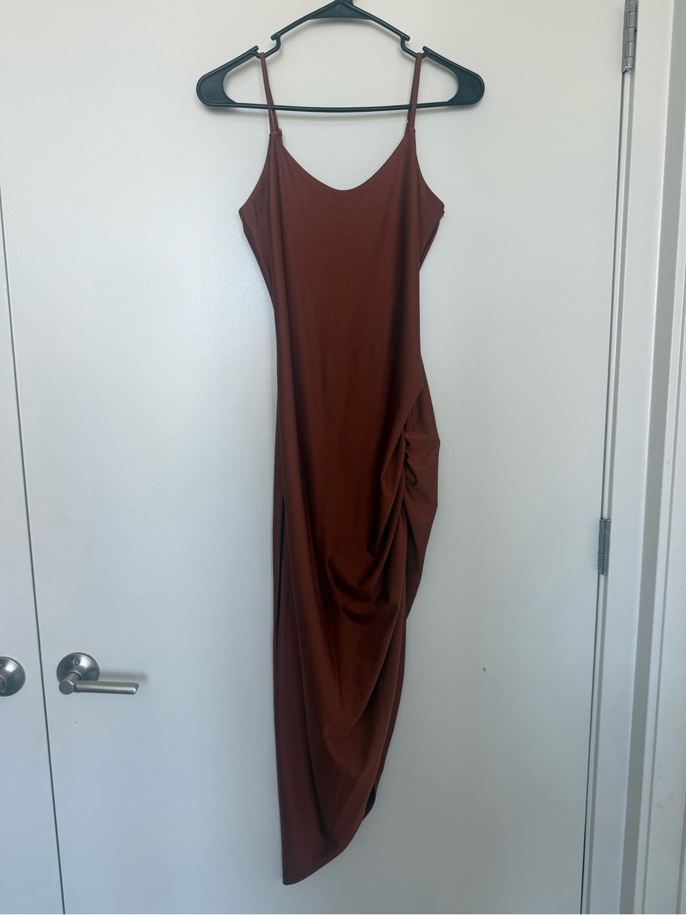 Brown Ruched Side Slip Midi Dress - Women